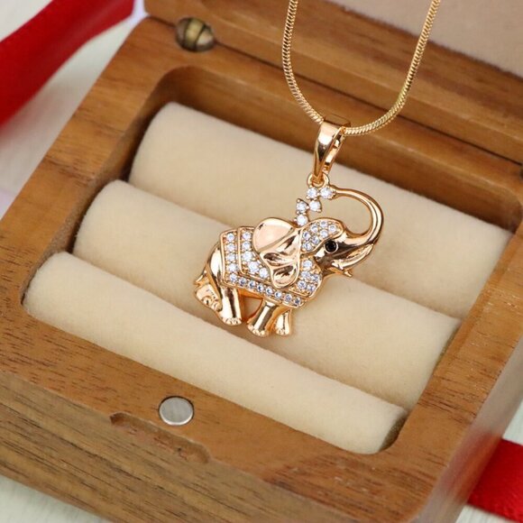 Rose Gold Elephant Pendant with Crystal Accents and Raised Trunk Detail,XPPT1619 - Picture 7 of 13